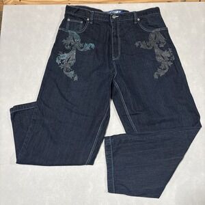 Vintage Evolution In Design Mens Blue Graphic Embroidered Jeans 42x34